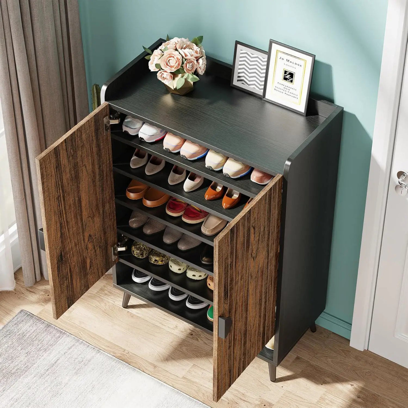 Shoe Cabinet With Doors, 7 Tier Storage Organizer by HouseOfZazla