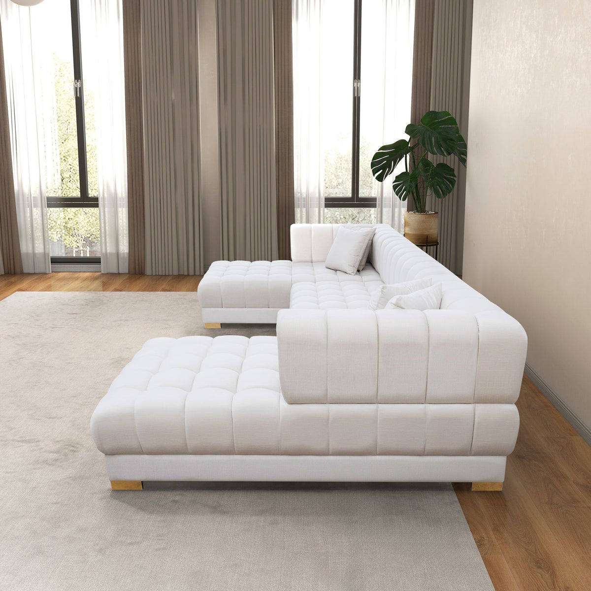 U Shape Corner Sofa with Solid Wood Frame and Plush Cushions - Beige, photo 6 of 7