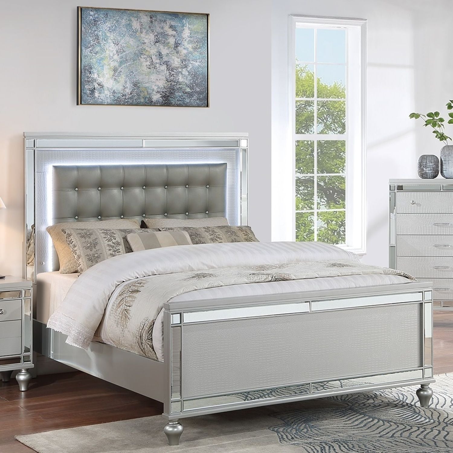 3 Piece Bedroom Set, Sleek Modern Bed With LED Nightstands by HouseOfZazla