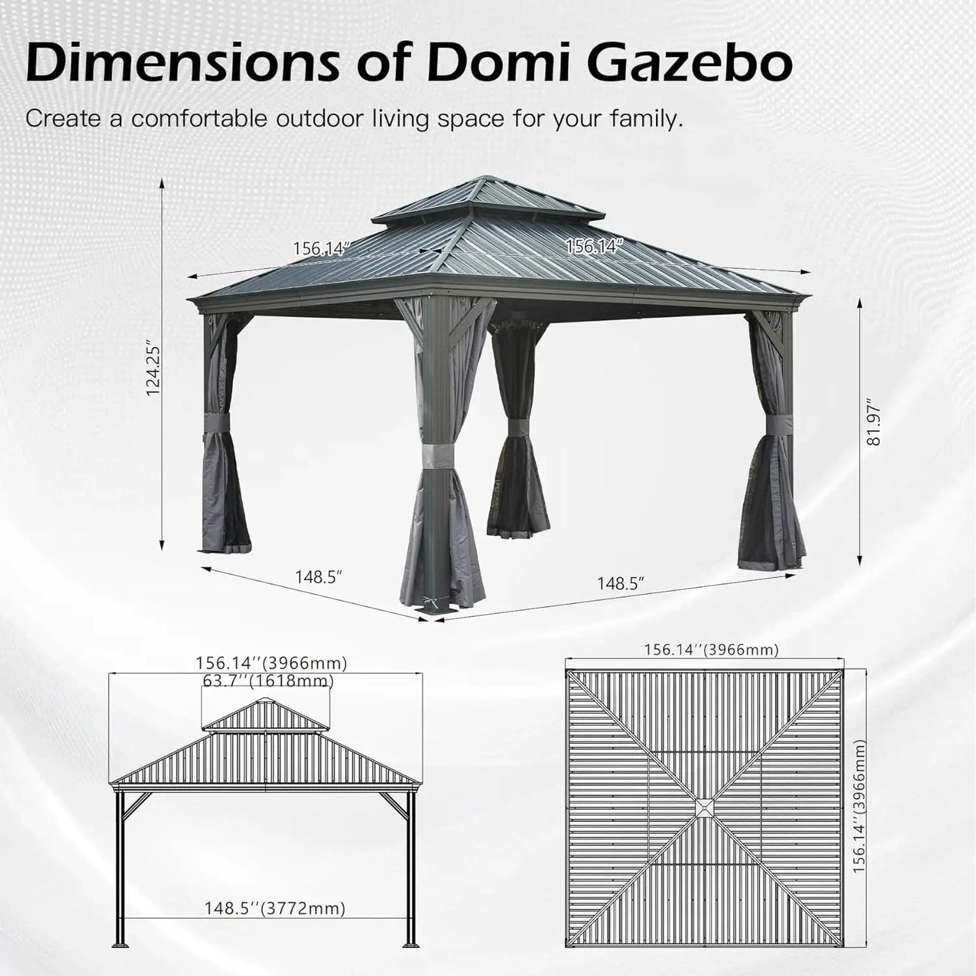 13x13FT Outdoor Hardtop Gazebo with Galvanized Steel Double Roof by HouseOfZazla