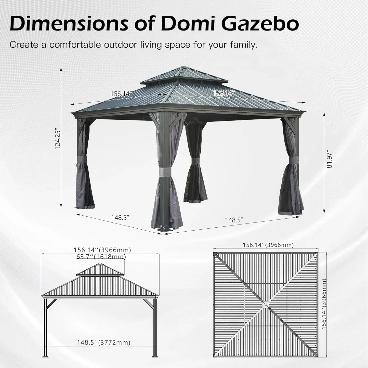 13x13FT Outdoor Hardtop Gazebo with Galvanized Steel Double Roof by HouseOfZazla