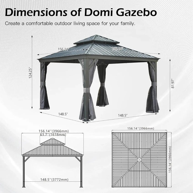 13x13FT Outdoor Hardtop Gazebo with Galvanized Steel Double Roof by HouseOfZazla