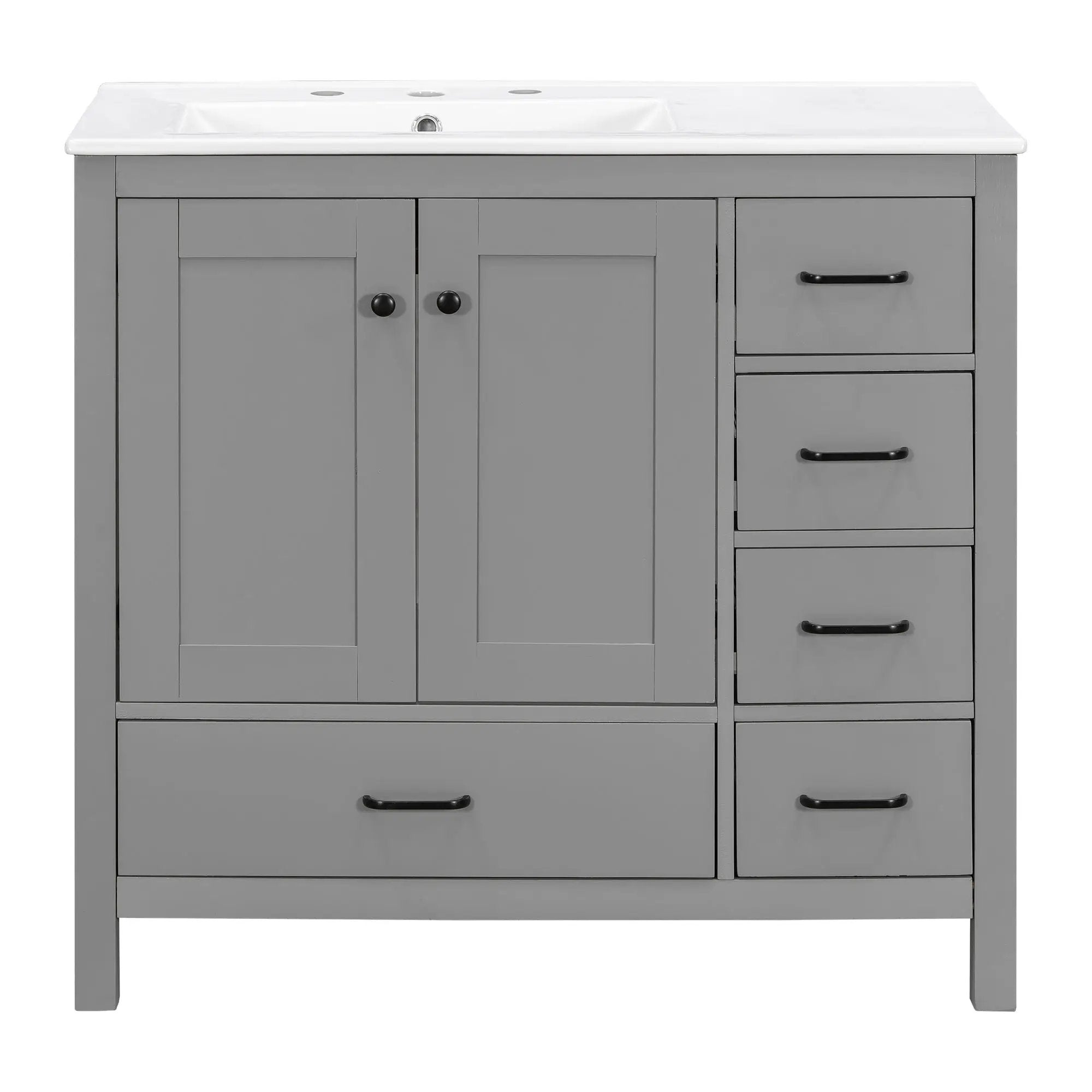 Bathroom Vanity With Ceramic Sink Combo, Abundant Storage Cabinet 2 Soft Close Doors And 5 Drawers by HouseOfZazla