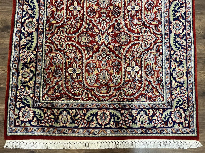 Indo Persian Rug 4x7, Allover Floral Oriental Carpet, Red and Navy Blue, Hand Knotted Indian Kashmiri Traditional Vintage Area Rug 4 x 7 ft by Jewel Rugs