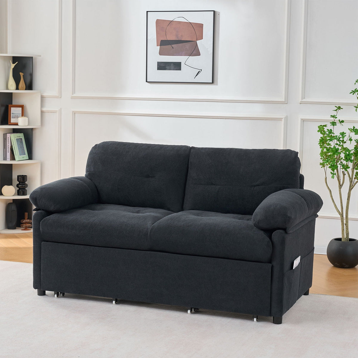 Convertible Pull Out Sofa Bed Queen Size with Side Storage - Fabric, Modern, photo 12 of 12