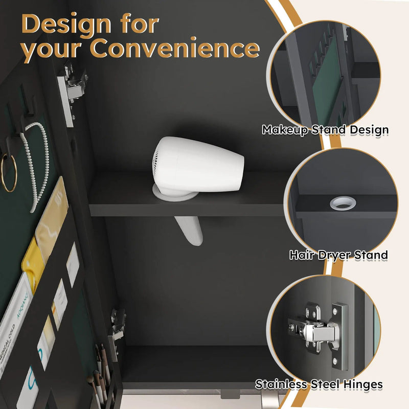 Aluminium Medicine Cabinet Mirror With LED Light And Defogging Function - Gray by Unique Piece Furniture
