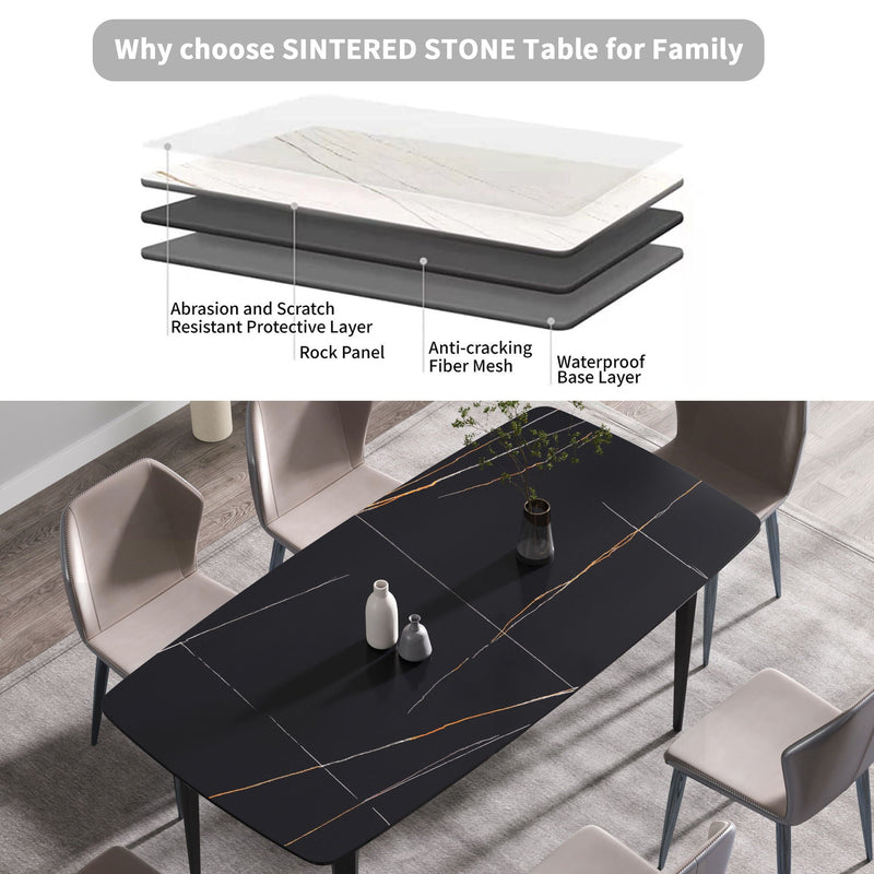 70.87" Modern Artificial Stone Curved Metal Leg Dining Table, Can Accommodate 6-8 People by HouseOfZazla