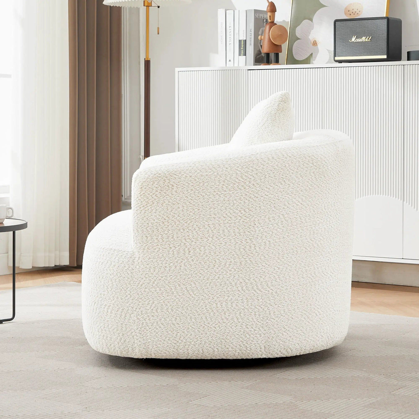 360° Swivel Barrel Sofa Chair With Throw Pillow, Upholstered Accent Chair by Unique Piece Furniture