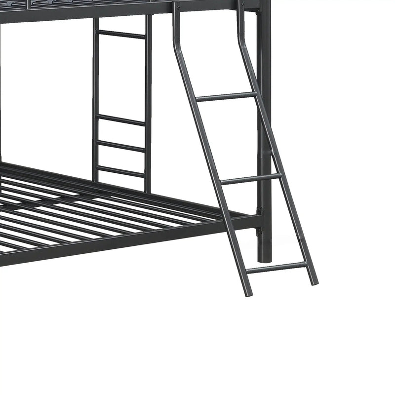 Triple Bunk Bed, Full Size With Sturdy Metal Frame And Safe Stairs - Black by HouseOfZazla