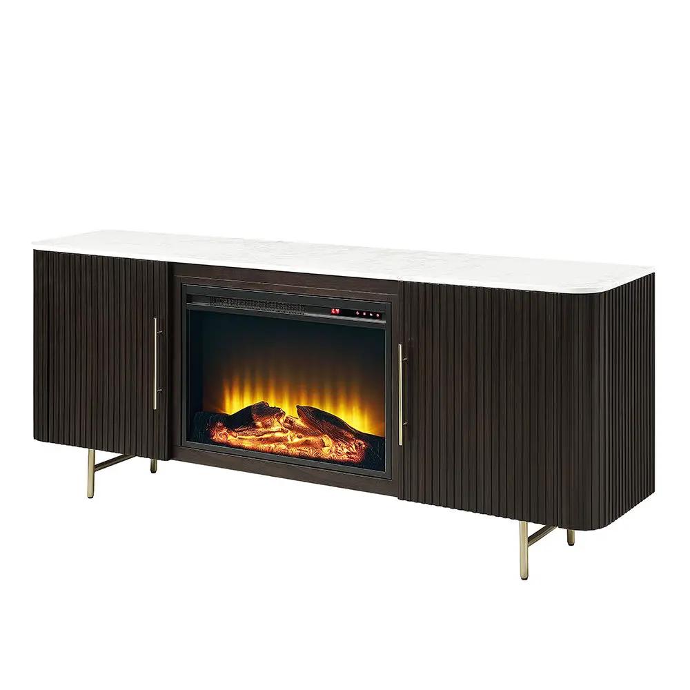 Clayten - Server With Marble Top & Fireplace - White & Espresso by Unique Piece Furniture