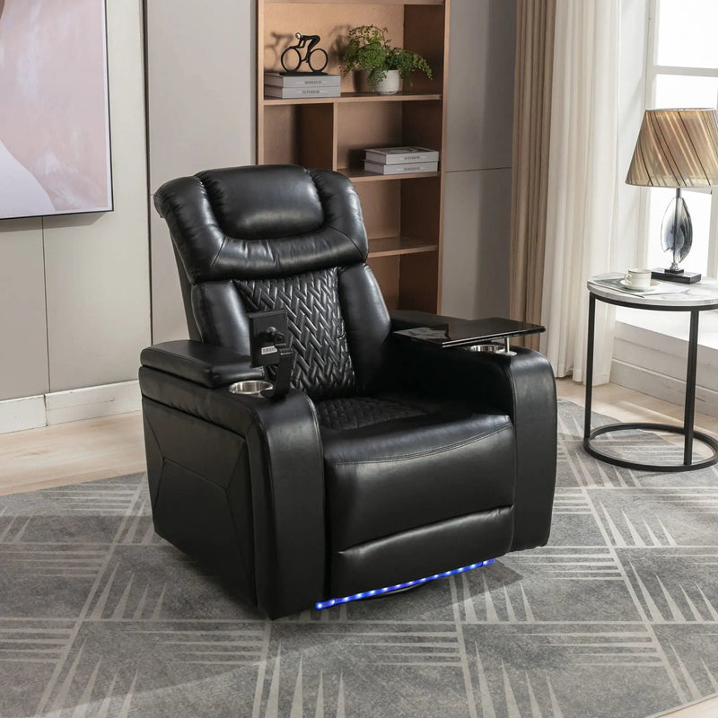 270 Degree Swivel Power Recliner With Tray Table, Phone Holder, Cup Holder, USB Port by HouseOfZazla