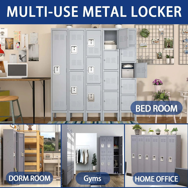 3 Door Lockers With Lock For Home, Gym, Office, School, And Garage - Gray by HouseOfZazla