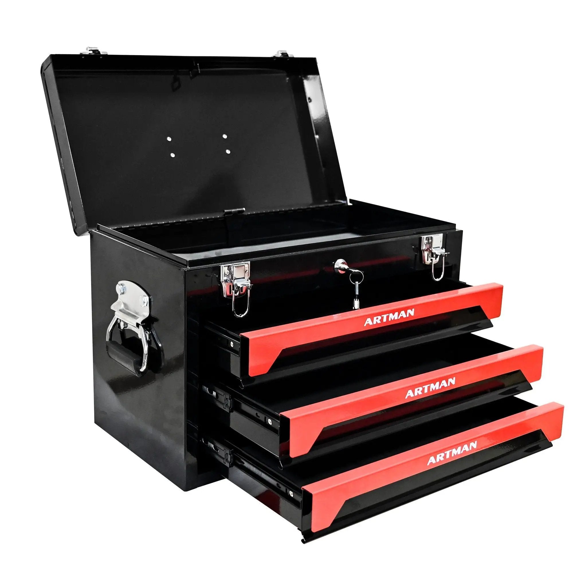 Portable 20" Steel Tool Box With 3 Drawers And Metal Latch Closure by HouseOfZazla