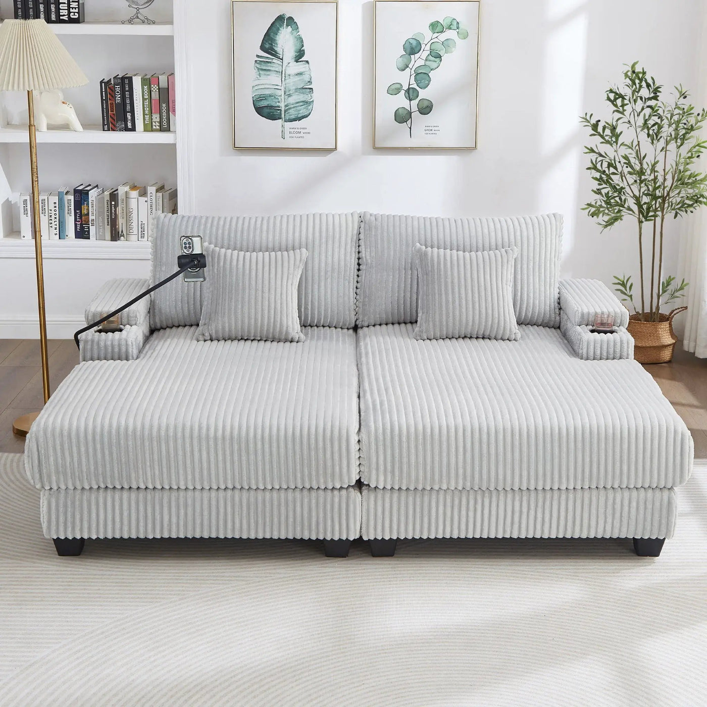 Modern Chaise Sofa With Adjustable Backrest, Cup Holders, Phone Holder & Storage Compartments For Living Room by Unique Piece Furniture