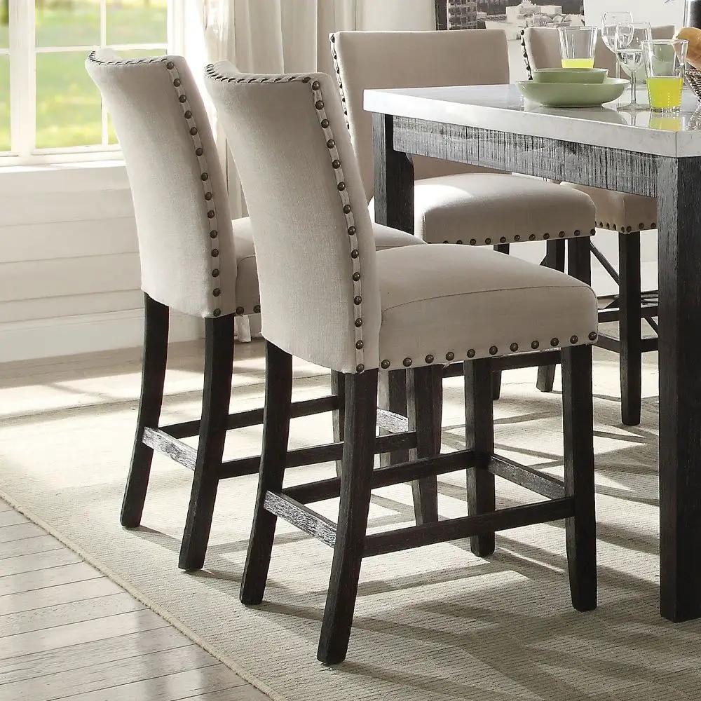 Nolan - Counter Height Chair (Set of 2) - Beige Linen & Salvage Dark Oak by Unique Piece Furniture