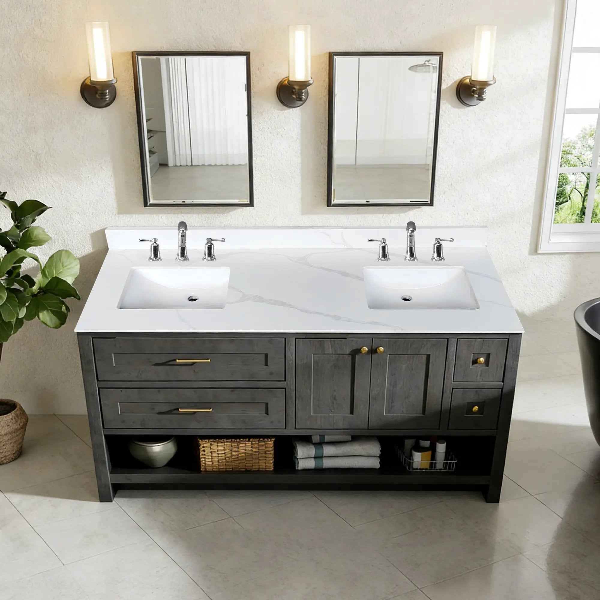 61-Inch Quartz Double Bathroom Vanity Top by HouseOfZazla