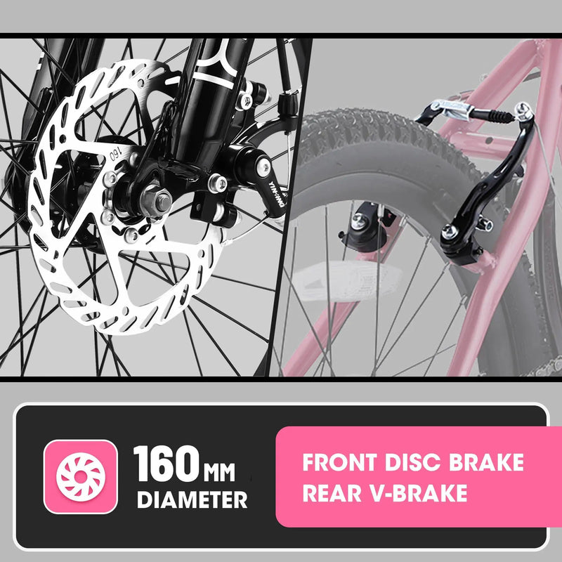 S20101 20" Kids' Bike, Boys Girls Mountain Bike Ages 8-12, 7 Speed Teenager Children Kids' Bicycles, Front Suspension Disc Brake Rear V-Brake, High Steel Frame by HouseOfZazla