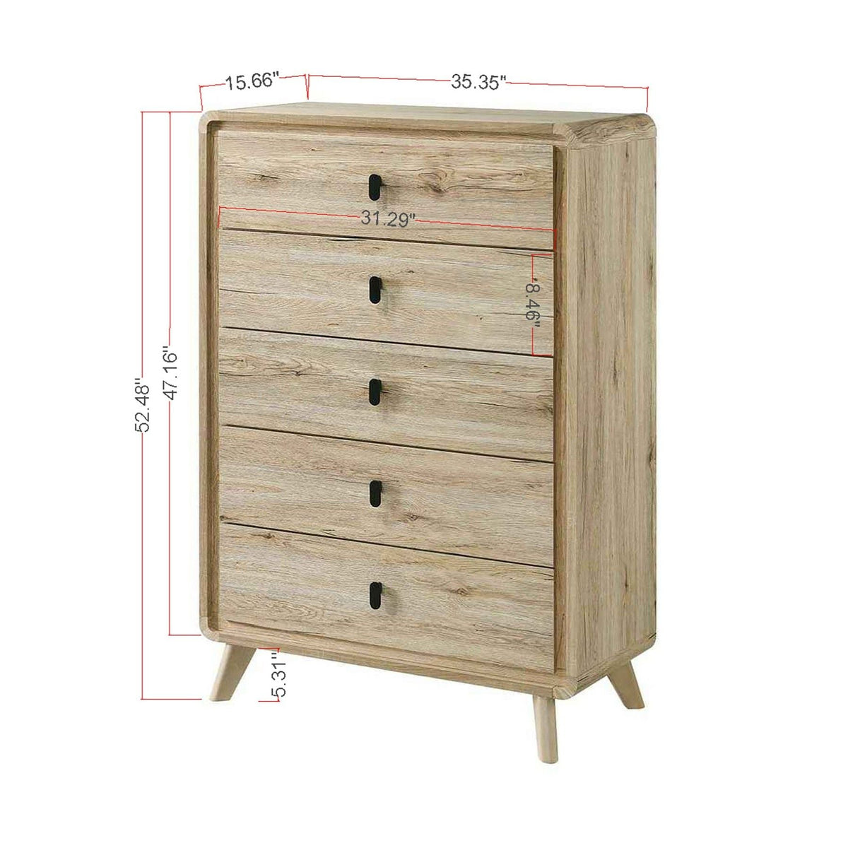Chest With 5 Drawers - Mid-Century Design - Beige, photo 6 of 7