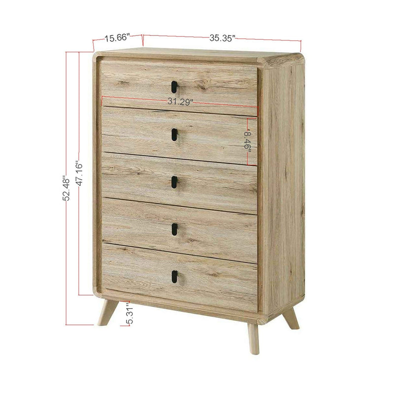 Chest With 5 Drawers - Mid-Century Design - Beige, photo 6 of 7