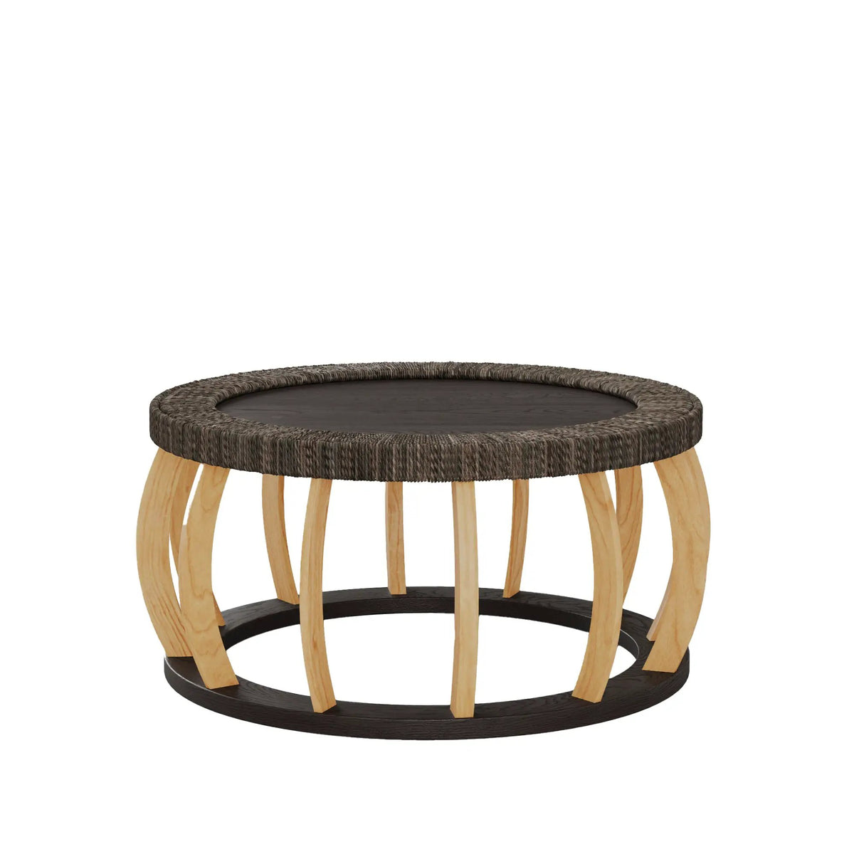 Vintage Rattan Solid Wood Round Coffee Table by HouseOfZazla