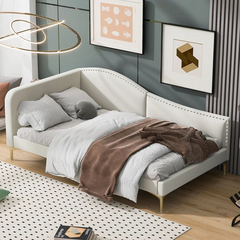 Upholstered Daybed With Headboard And Armrest, Support Legs by Unique Piece Furniture