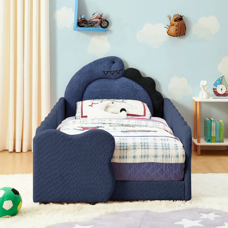 Cute Dinosaur Shaped Bed With Safety Guardrail, Toddler Frame