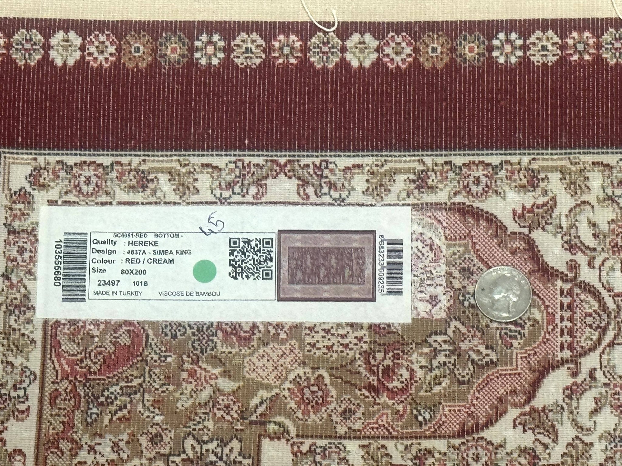Turkish Silk Rug 2.6 x 6.7, Hunting Design, Short Runner Rug, Red & Ivory, Bamboo Silk, New by Jewel Rugs