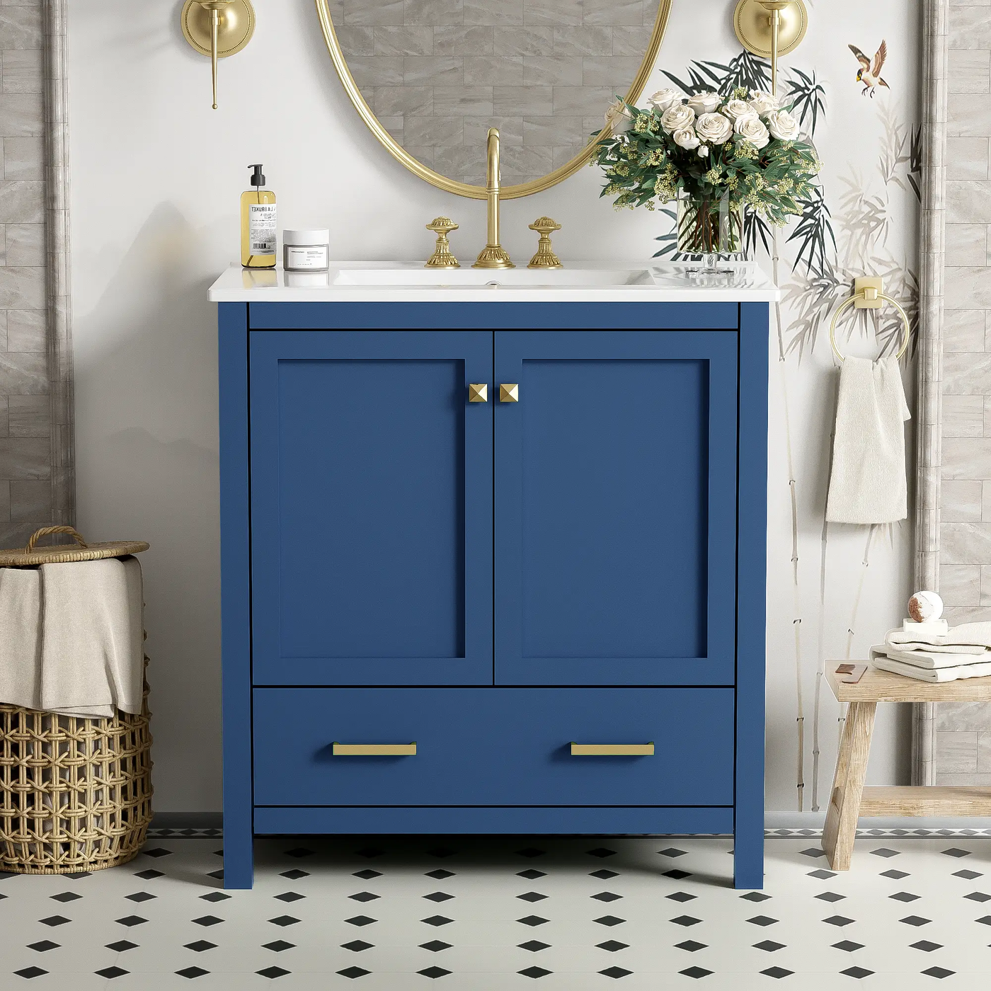 30" Blue Bathroom Vanity with Single Sink by HouseOfZazla