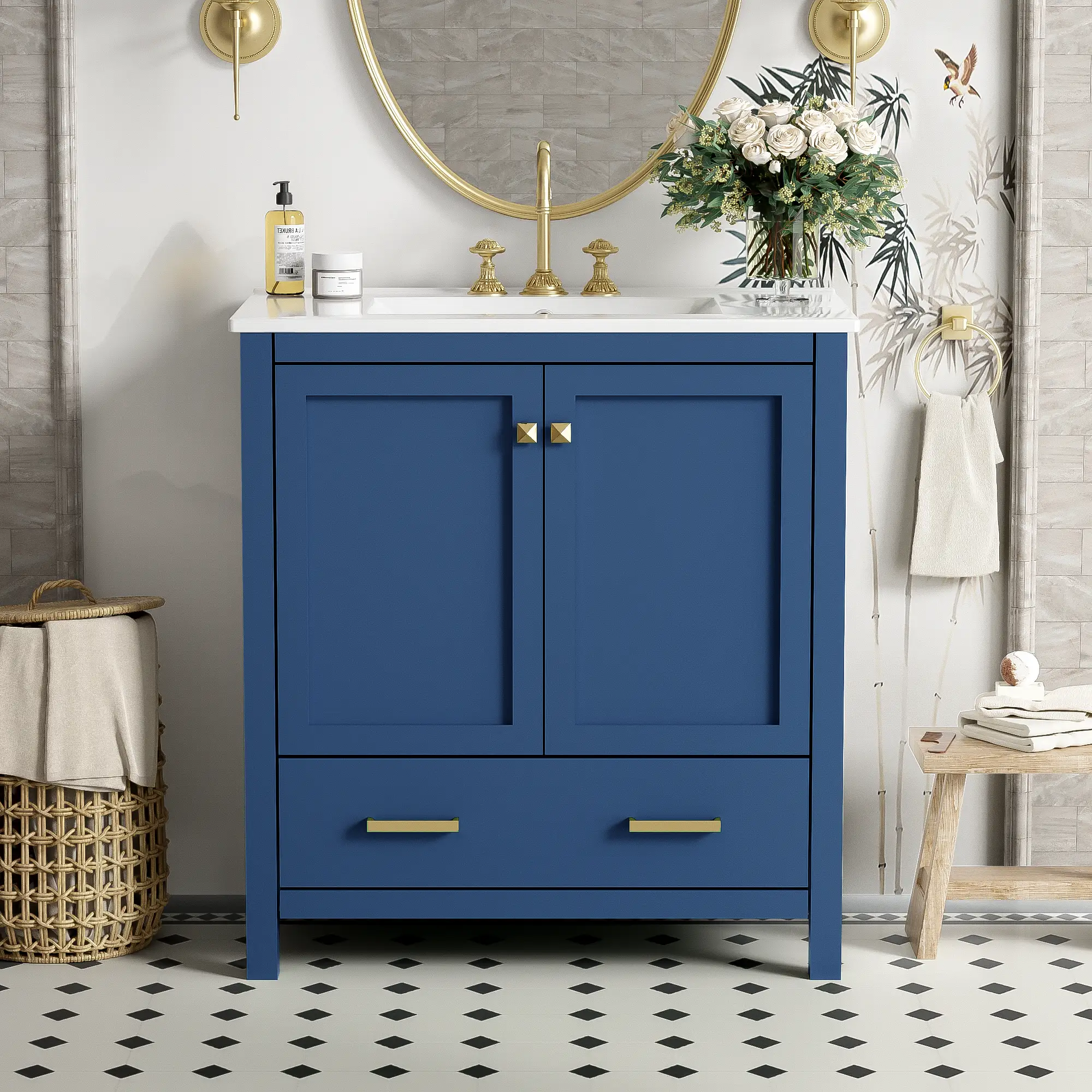 30" Blue Bathroom Vanity with Single Sink by HouseOfZazla