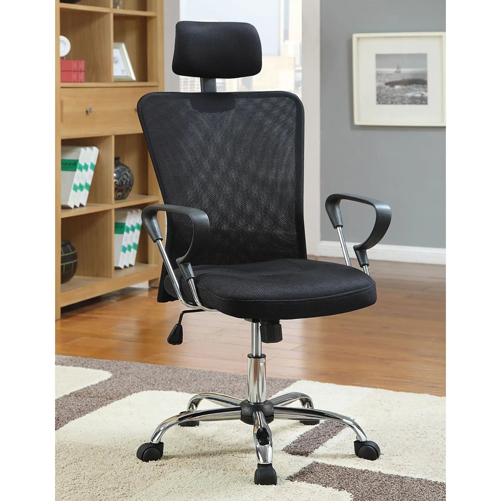 Height Adjustable Office Chair With Casters And Upholstery - Black by HouseOfZazla