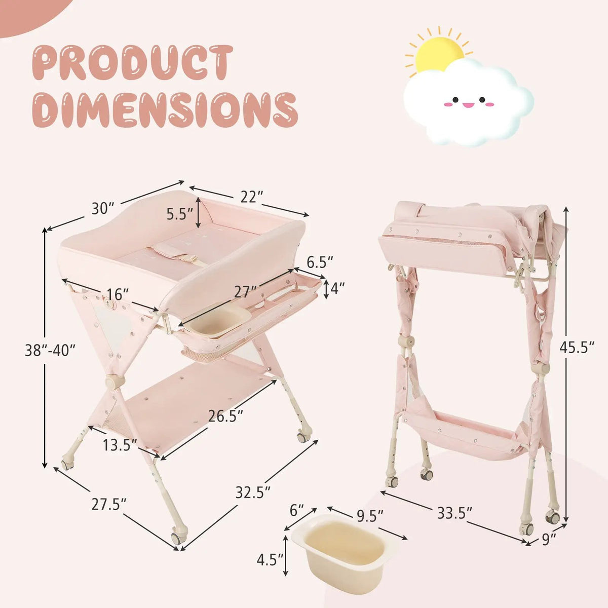 Baby Diaper Changing Table with Water Basin Wheel by DirectDeals
