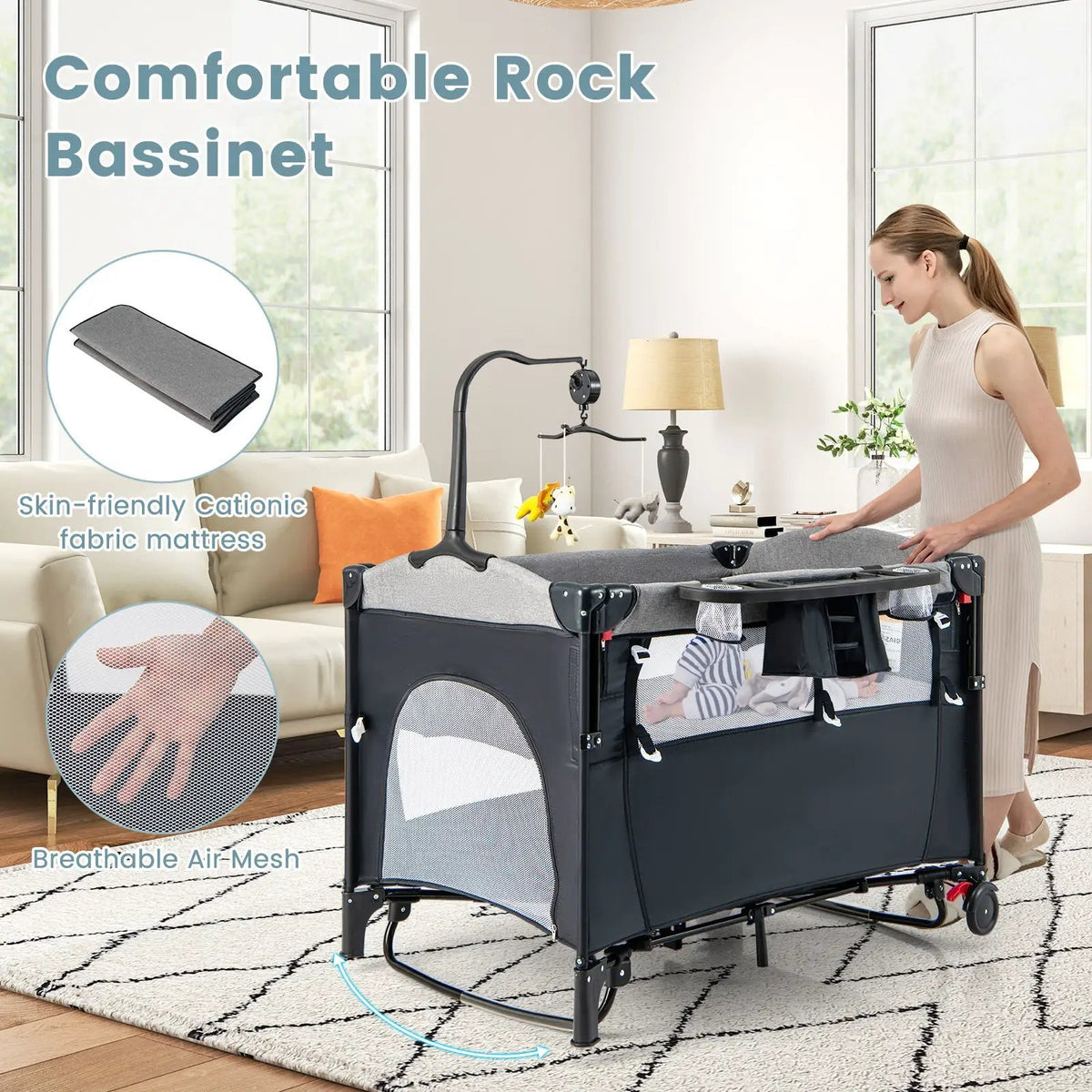 5-in-1 Baby Nursery Center Foldable Toddler Bedside Crib with Music Box by DirectDeals