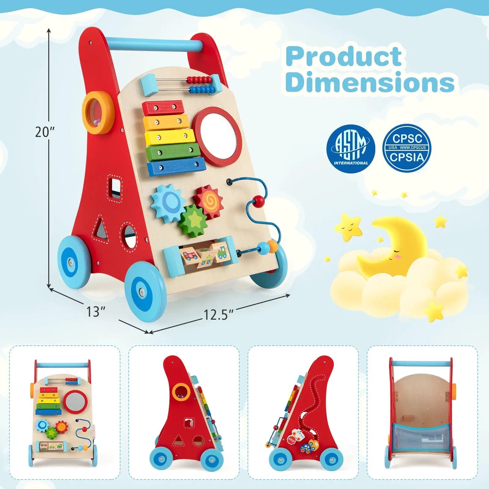 Baby Push Walker with Handle and Wheels for Boys & Girls 3+ Years Old-Muticolor by DirectDeals