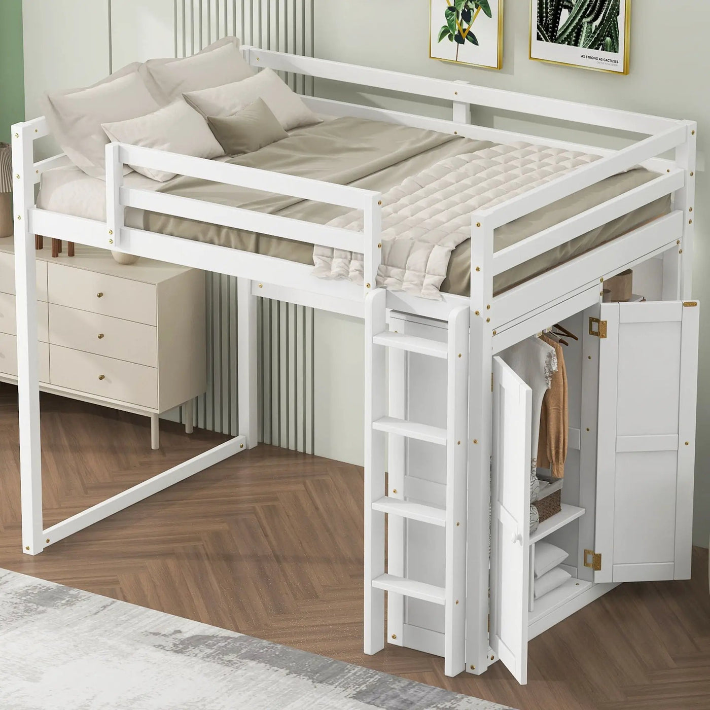 Loft Bed With Built In Wardrobe, Storage Shelves, And LED Light by HouseOfZazla