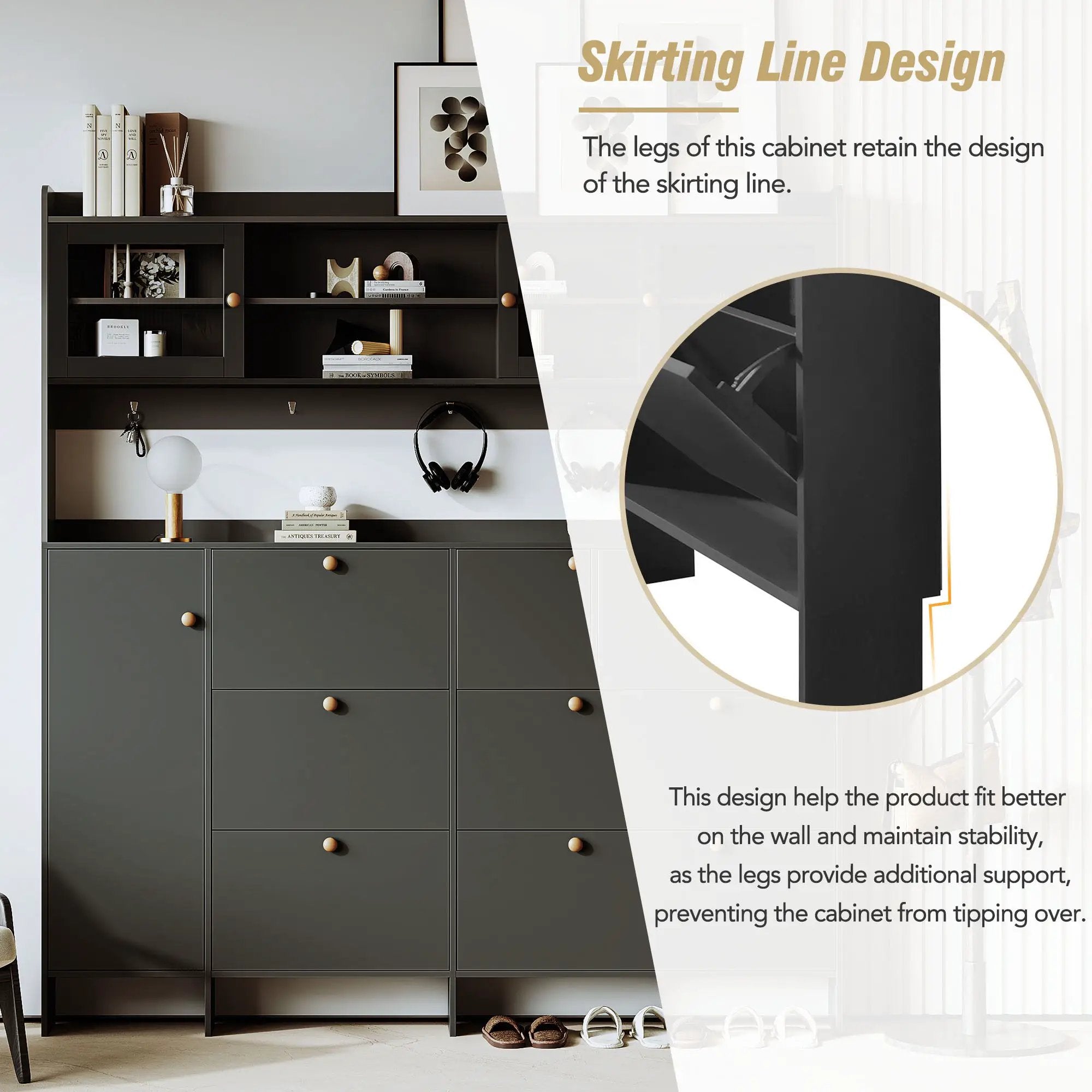 On Trend Multifunctional Tipping Bucket Shoe Cabinet With Storage Shelf & 6 Flip Drawers by Unique Piece Furniture