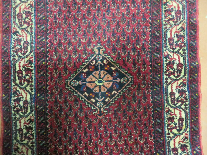 2.5' X 4' Vintage Handmade Indian Amritsar Wool Rug Paisley Design Red by Jewel Rugs