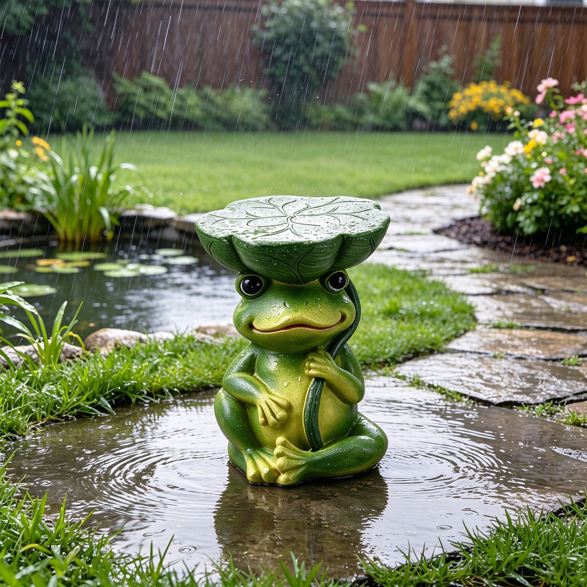 Magnesium Oxide Frog Stool Garden Statue with Lotus Leaf Seat - Outdoor Decor, photo 8 of 9