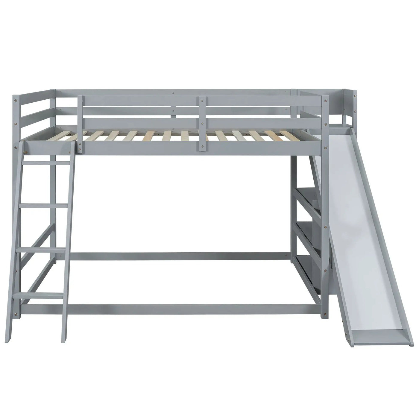 Bunk Bed With Ladder, Slide, And Shelves Pine Wood by HouseOfZazla