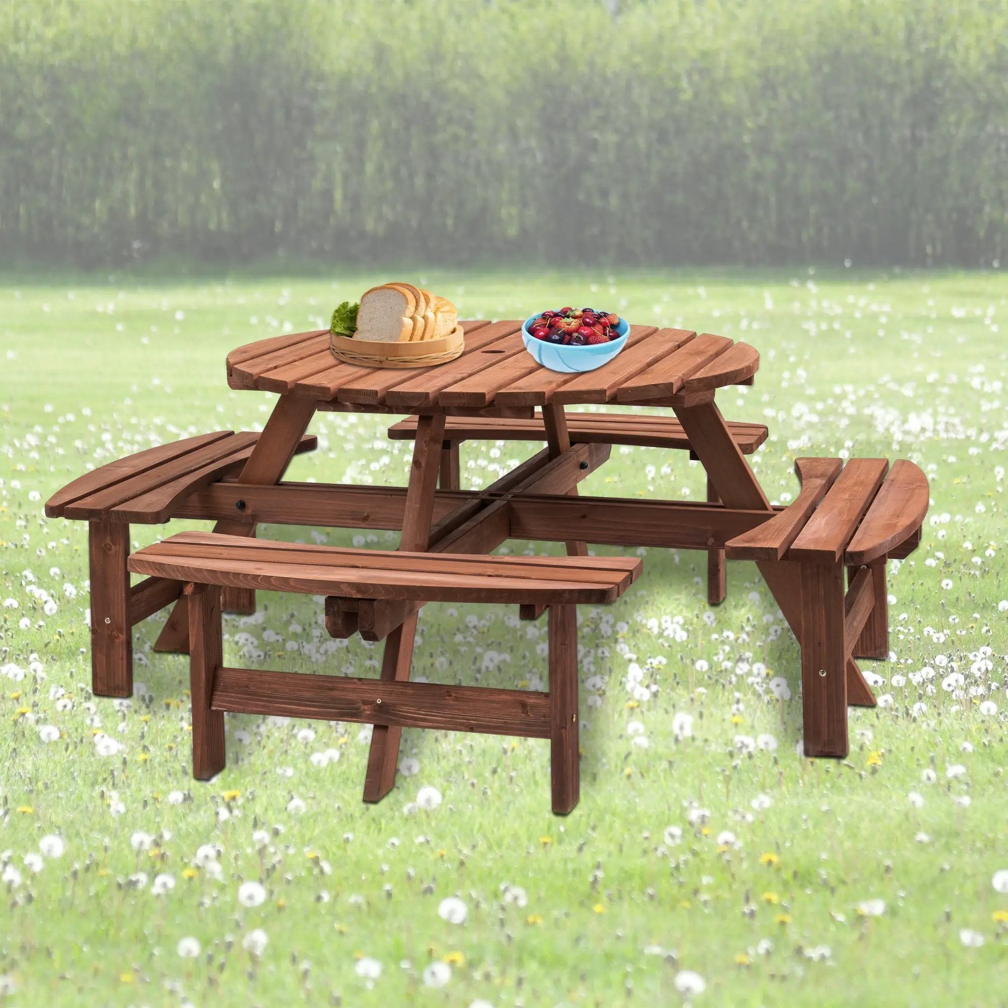 8 Person Wooden Picnic Table Outdoor Camping Dining Table with Seat by HouseOfZazla