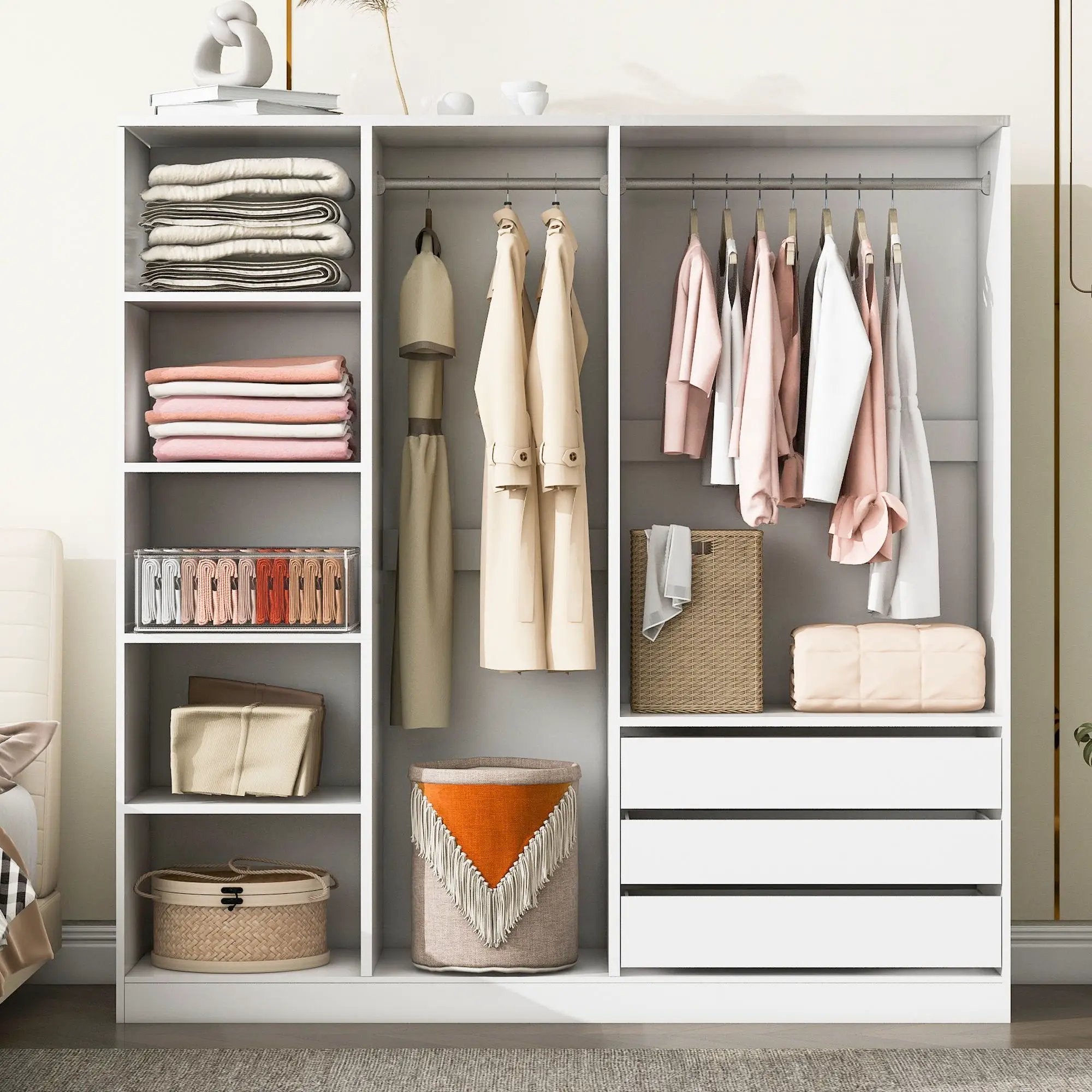 Doorless Storage Wardrobe For Dedroom With Shelves And 3 Drawers by HouseOfZazla
