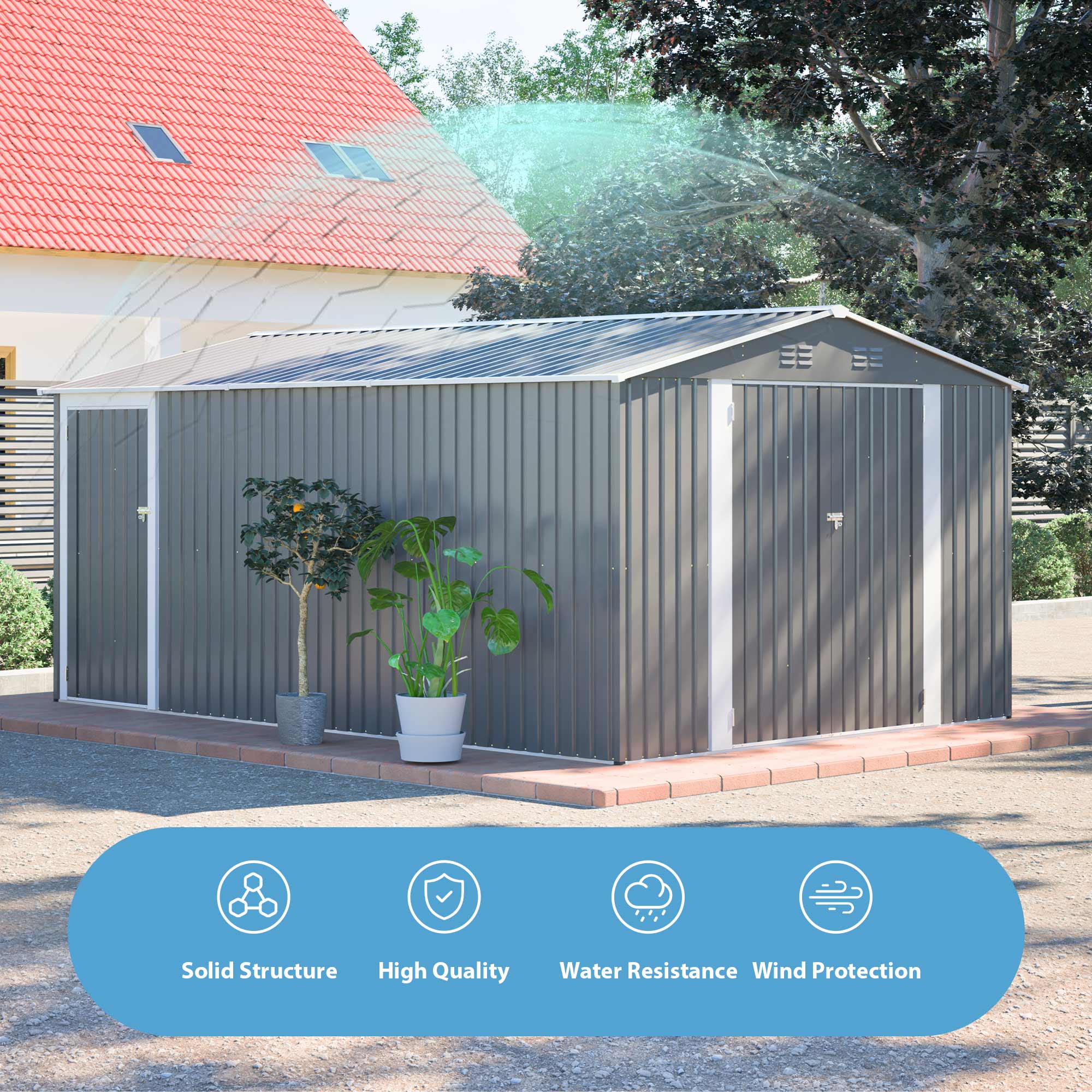 10x14 Ft Outdoor Metal Storage Shed by HouseOfZazla
