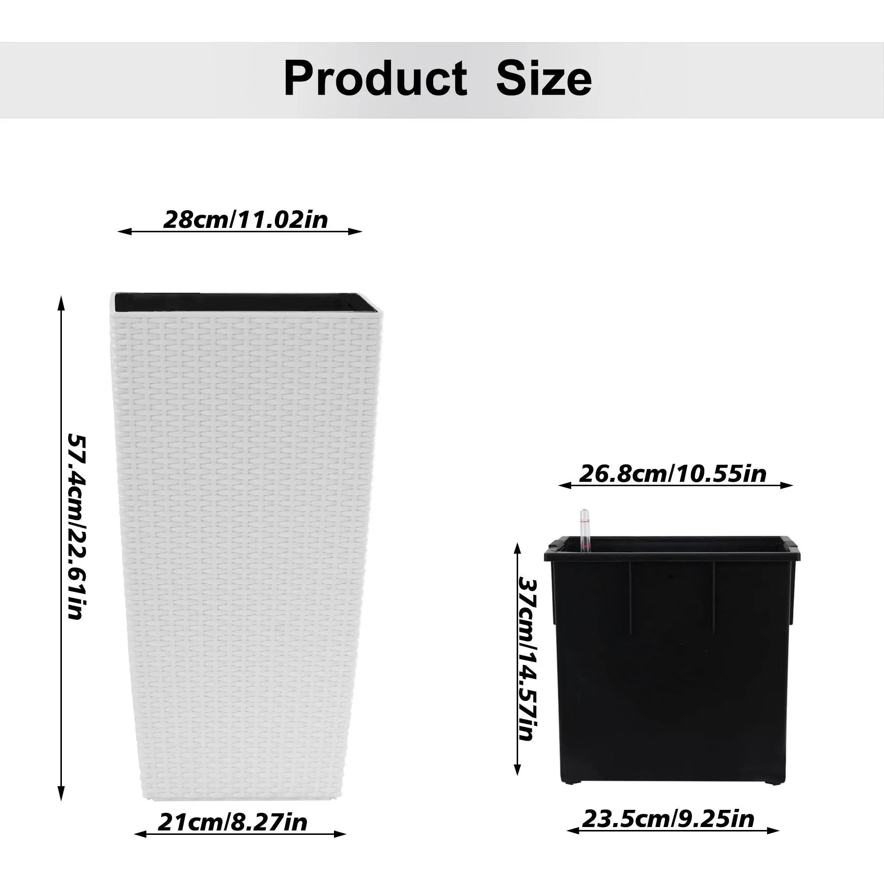 Square Large Planter With Automatic Watering System For Home And Garden (Set of 2) - White by Unique Piece Furniture