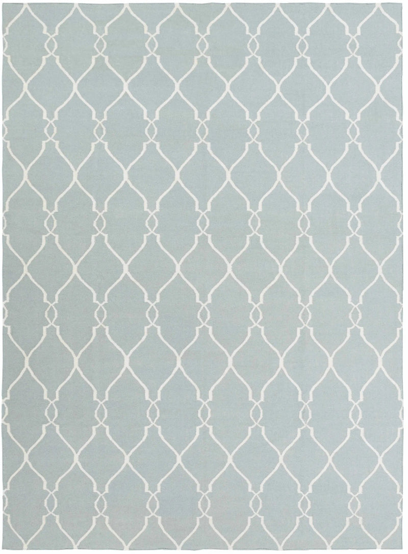 Baconton Blue/Beige Trellis Wool Rug - Clearance by Boutique Rugs