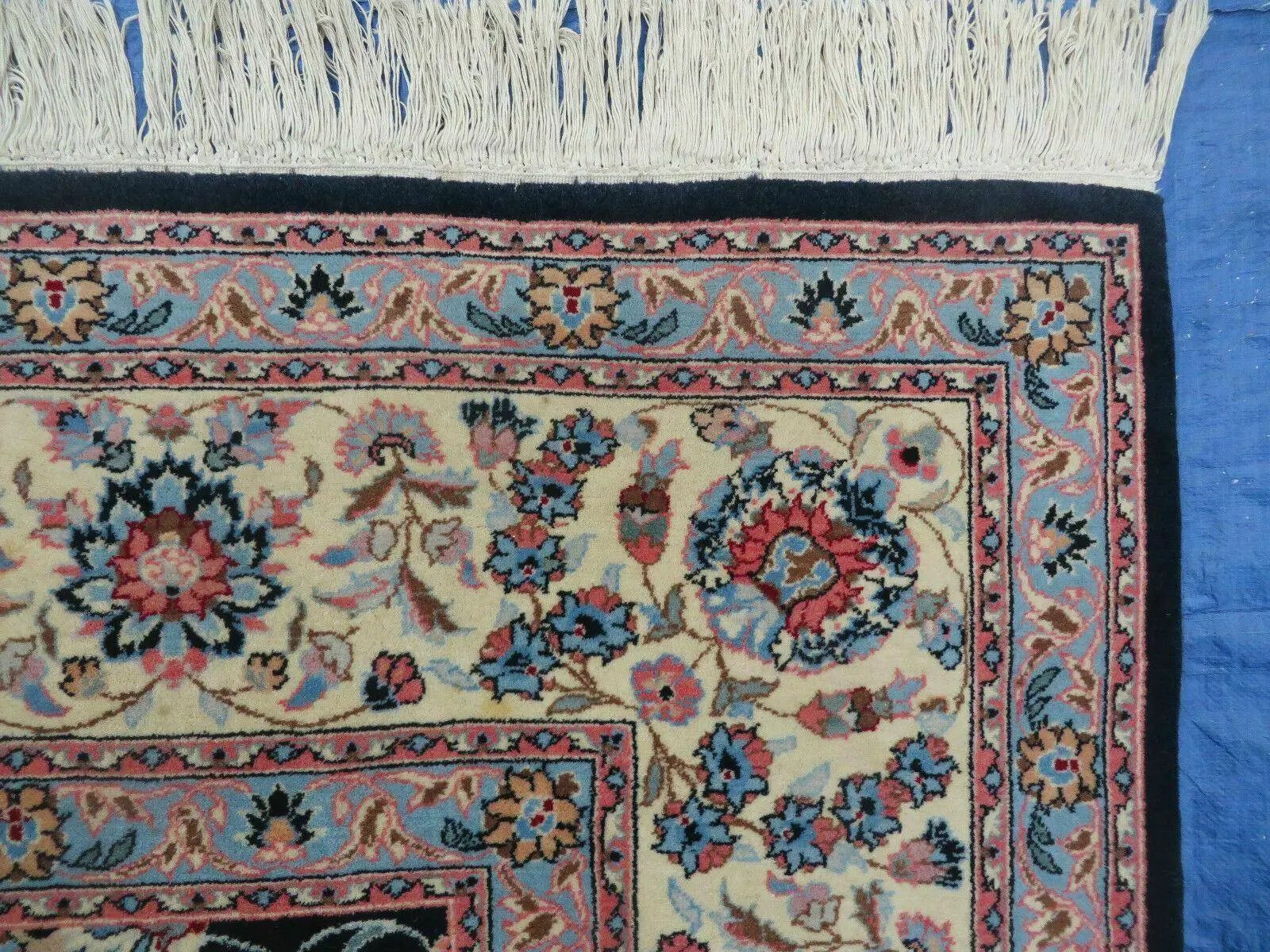 Large Indo Persian Rug 10x14, Wool Hand-Knotted Carpet, Navy Blue Ivory by Jewel Rugs