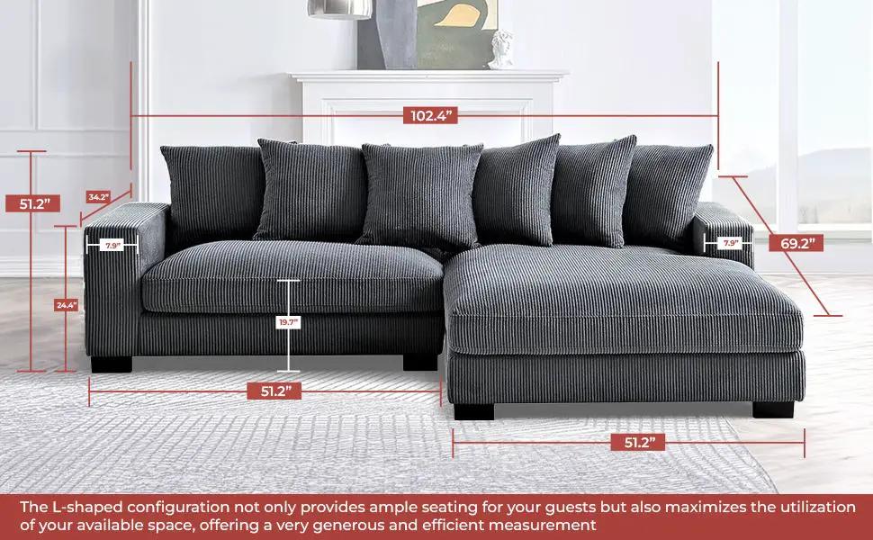 Luxe - Oversized 2 Piece Sectional Couches For Living Room, L Shaped Sofa With Chaise by HouseOfZazla