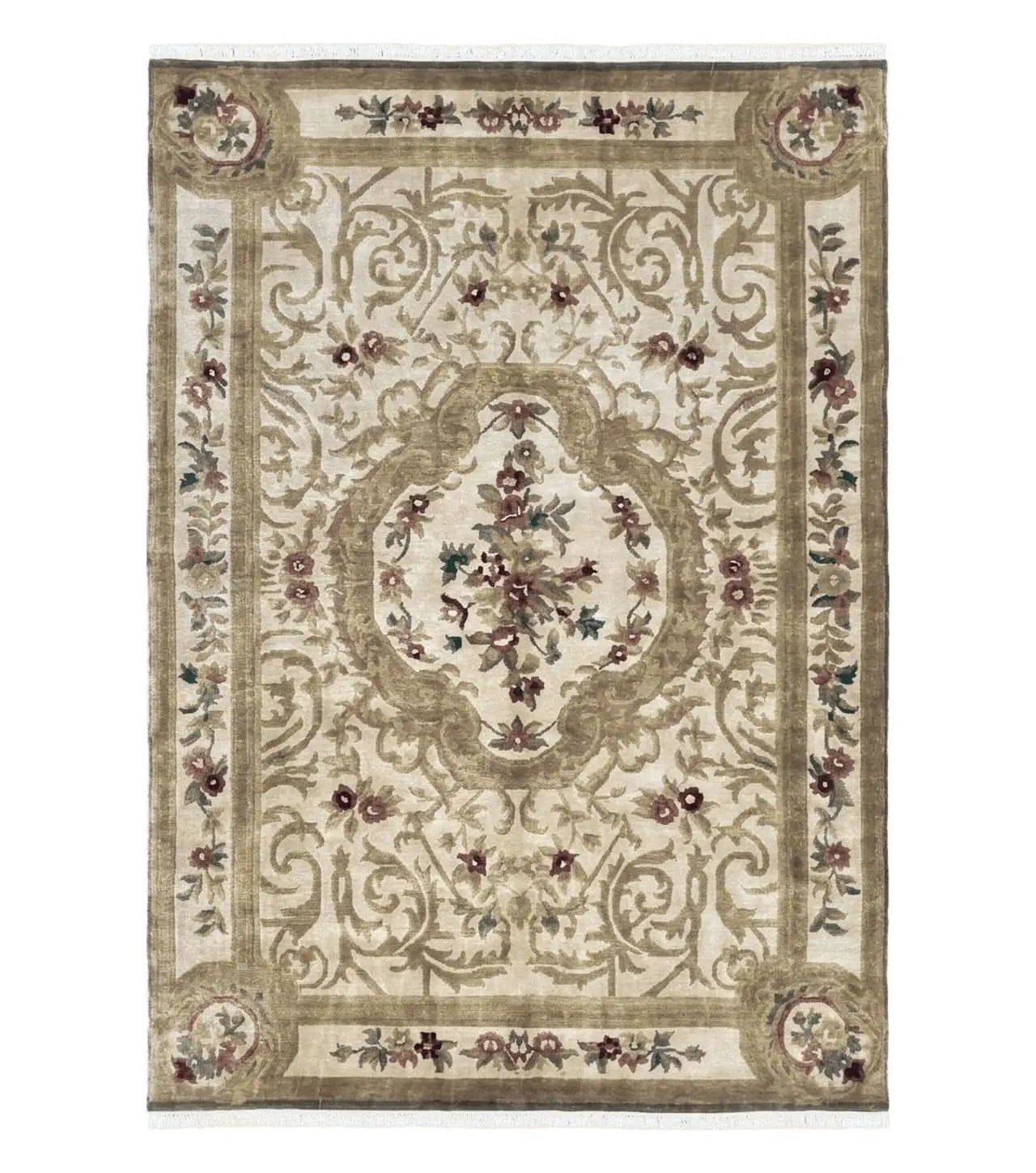 48×93 “Paper balloons” ViNTAGE RUG Vintage Nepali Tibetan Aubusson Rug 6x9, Wool Hand-Knotted Cream Beige