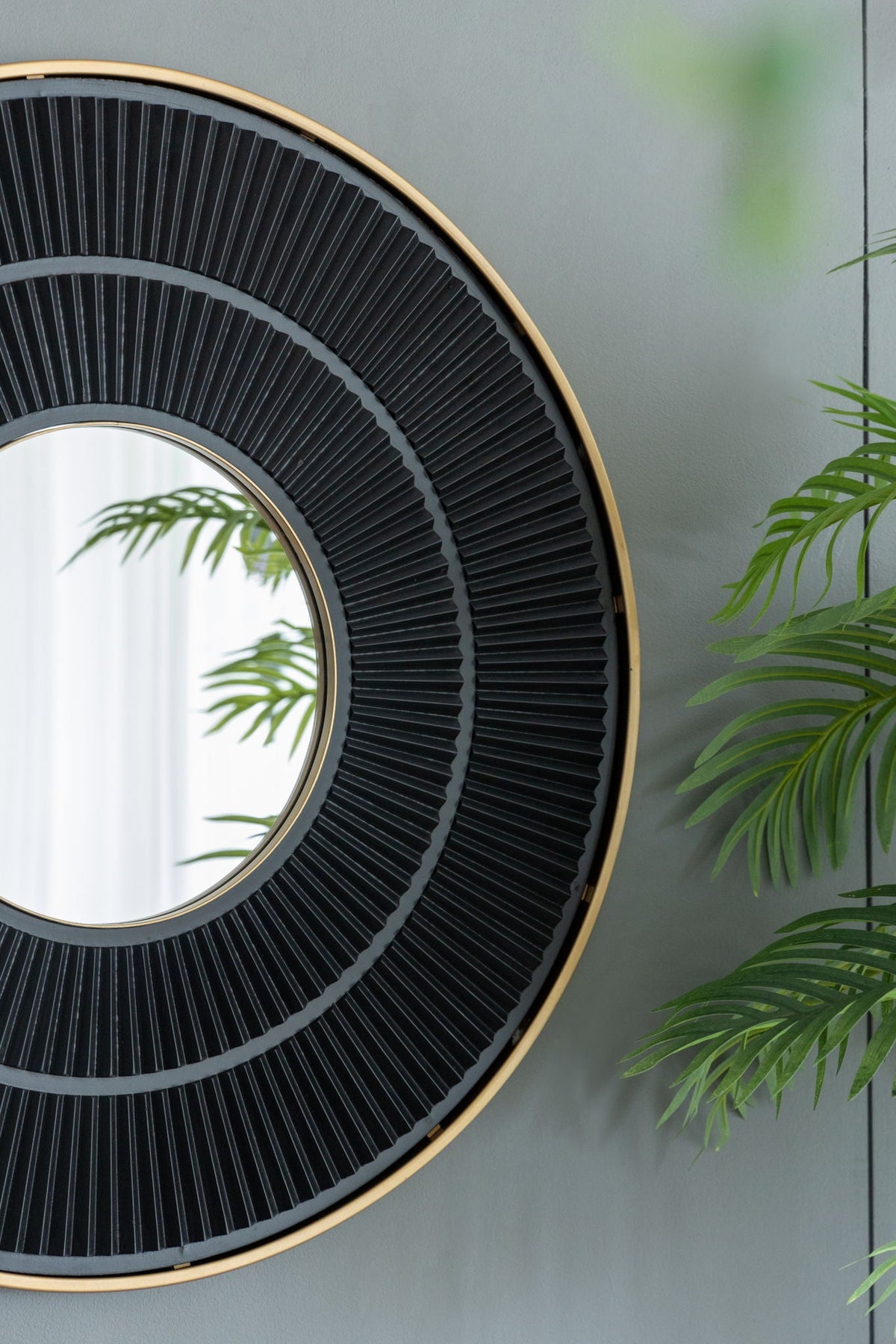Round Wooden Wall Mirror with Iron Frame - Neutral Colorway, photo 18 of 21