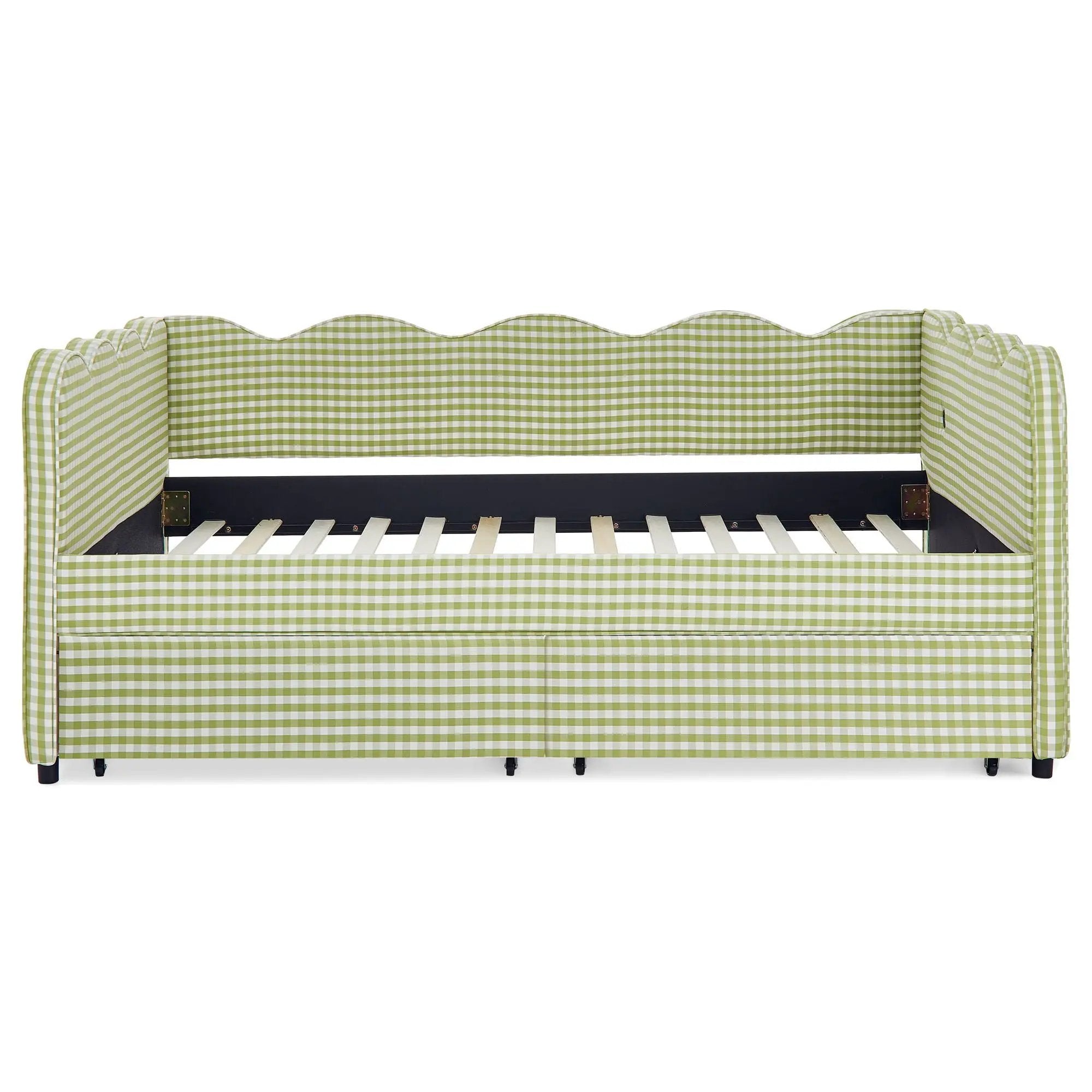 Gingham Daybed With USB Charging Port, Wave-Shaped Design by HouseOfZazla