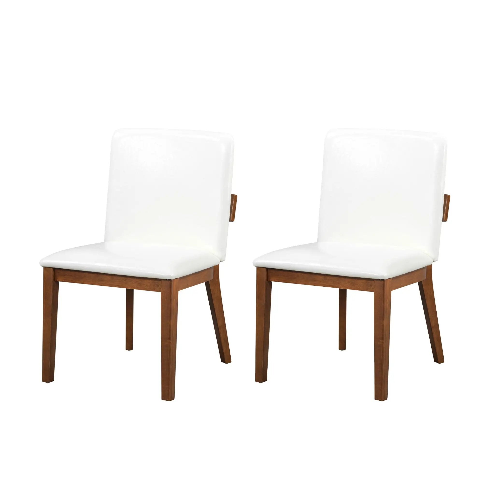 Modern Dining Chairs (Set of 2) With Glossy Upholstery - White / Walnut by Unique Piece Furniture
