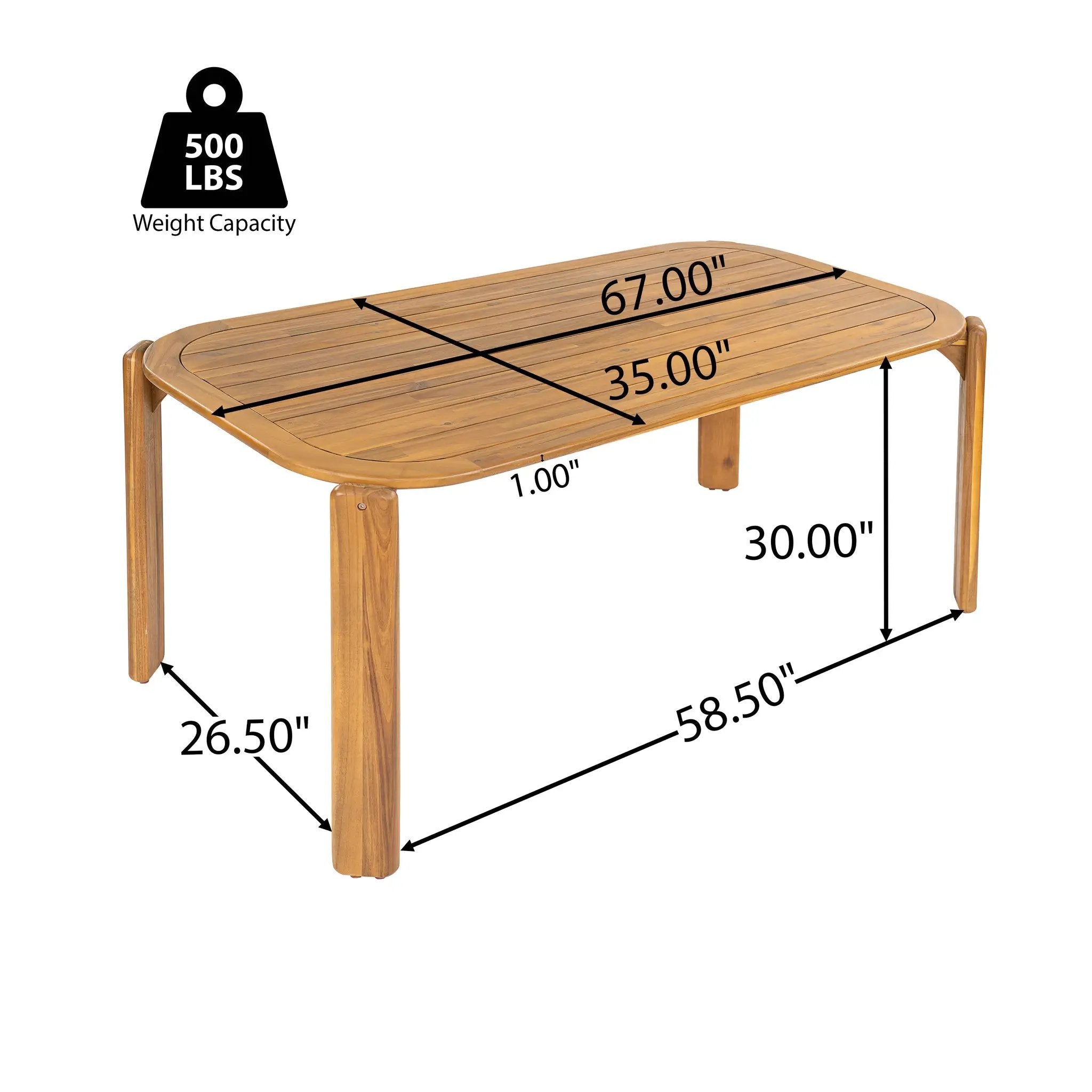 Kaja Outdoor Acacia Wood Dining Table, Teak Finish with Slat Design by HouseOfZazla